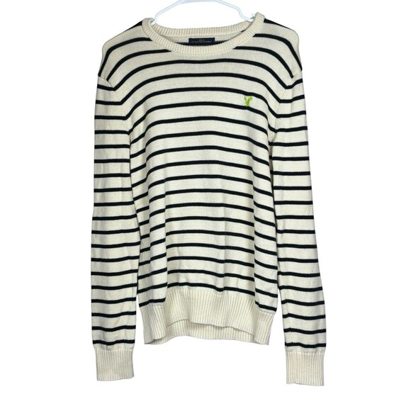 American Eagle Men’s Striped Crewneck Sweater Medium Athletic Fit 100% Cotton - Picture 2 of 11